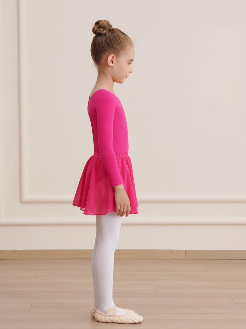 WEGETIT Long Sleeve Girls Leotard Gymnastics Leotards for Girls Ballet Dance Dresses with Skirt (Hot Pink,8-10 Years) - Image 5